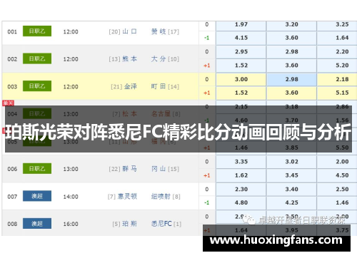 珀斯光荣对阵悉尼FC精彩比分动画回顾与分析